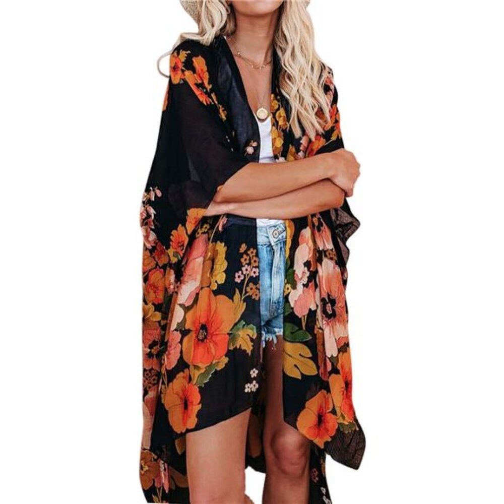 Women's Chiffon Kimono Cardigans Lightweight Batwing Summer Casual - Picture 3 of 8